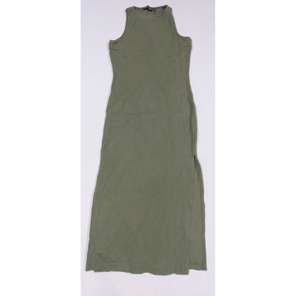 PrettyLittleThing Maxi Dress Women 4 Olive Green Excellent Ribbed Side Slit